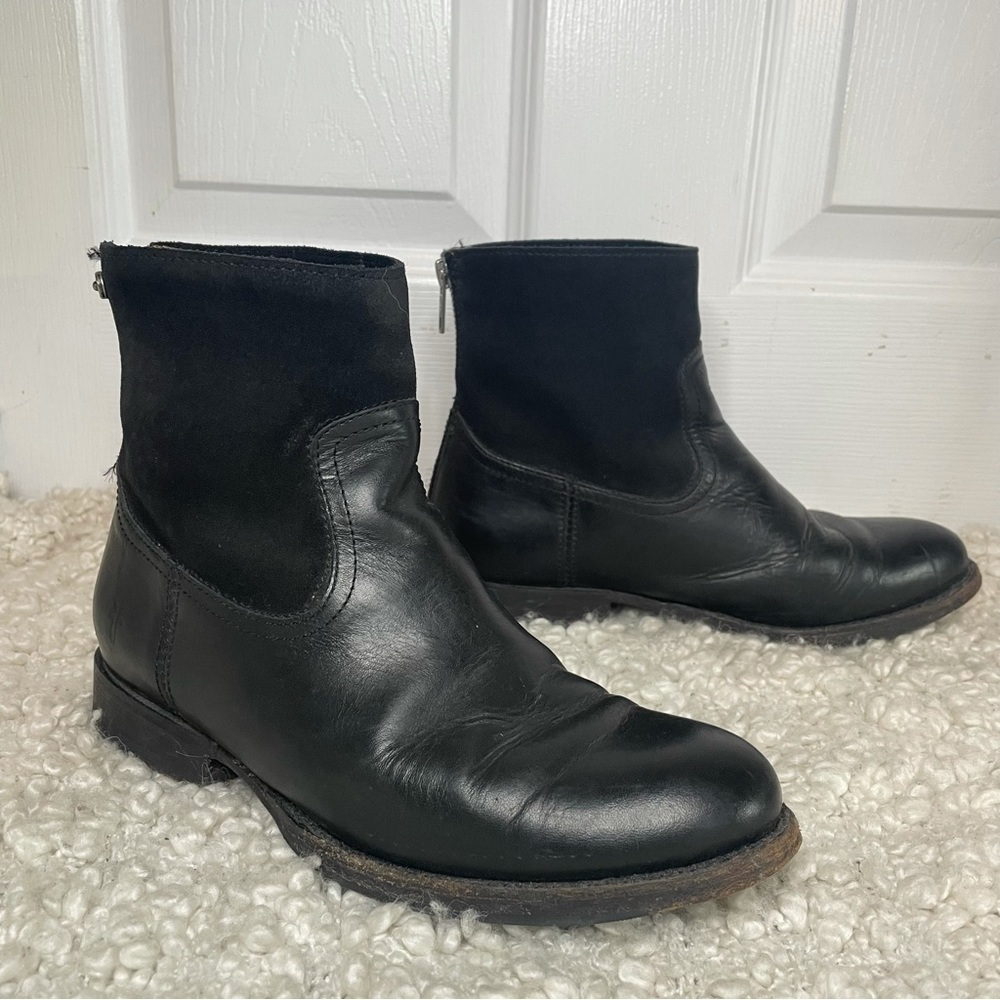 FRYE Black Leather & Suede Booties 5.5